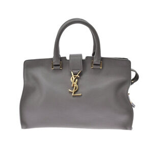 SAINT LAURENT Cabas Shoulder Bag Gray Calfskin Handbag